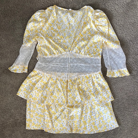 For Love And Lemons Yellow Daffodil Floral Mini Dress/Robe (XL) - Picture 6 of 16